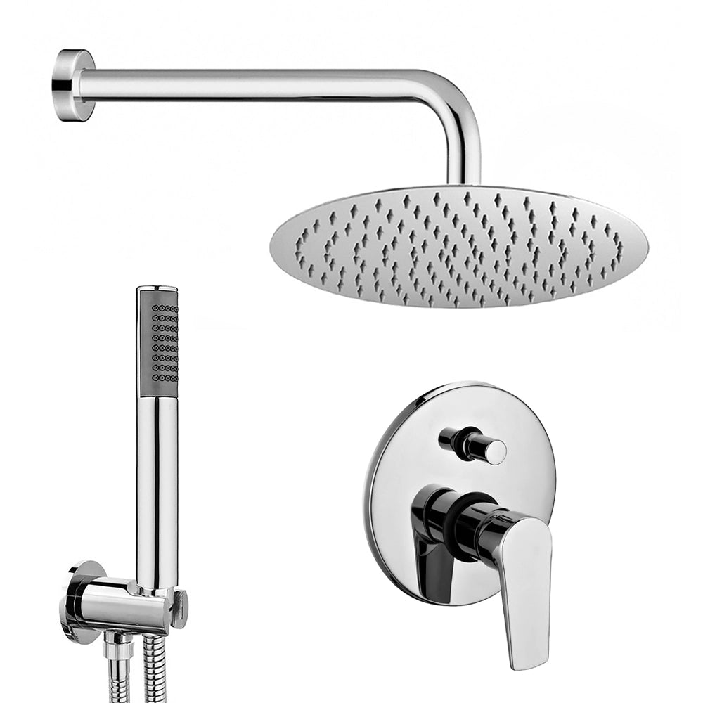 Set doccia tondo cromo 2 vie braccio 40 cm soffione 30 cm e kit doccino inclusi linea Erika