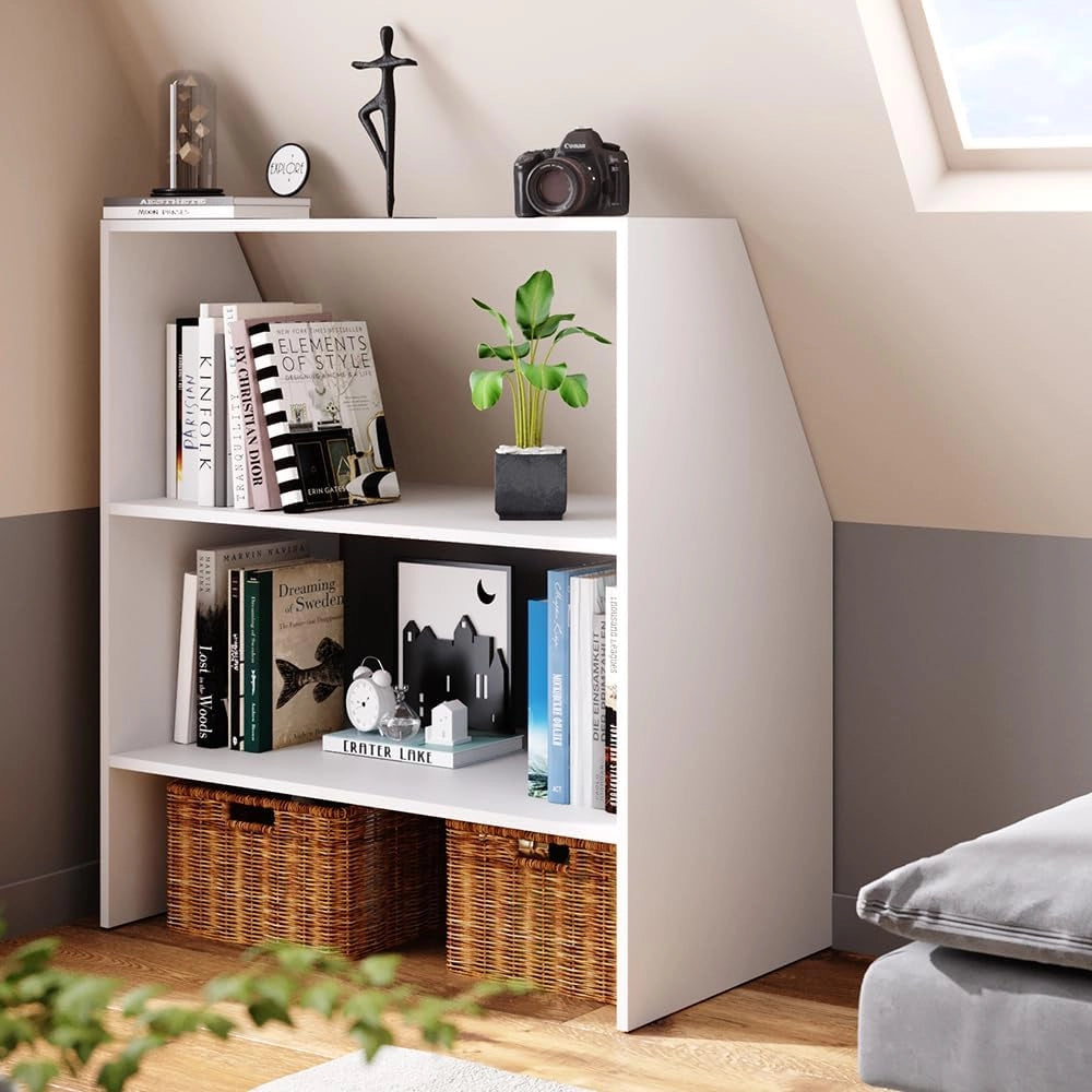Scaffale per tetti spioventi, Bianco, 90 x 100 cm, per riporre scatole e libri sotto tetti spioventi