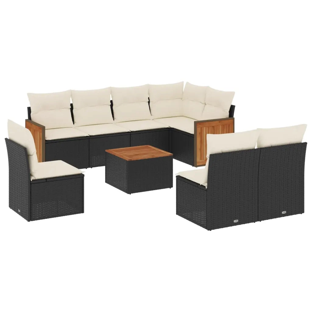 Set Divani da Giardino 9 pz con Cuscini Nero in Polyrattan 3227729