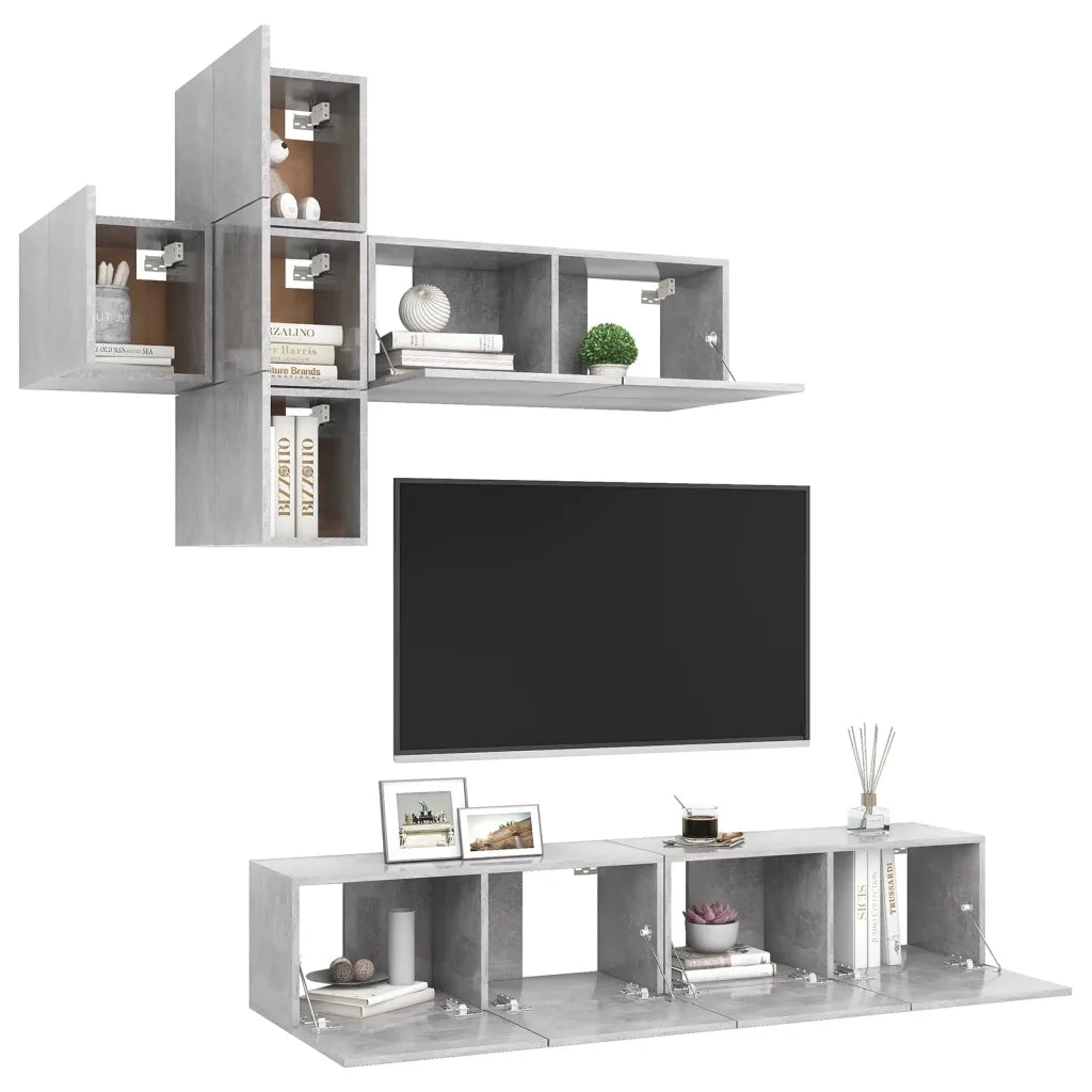 Set di Mobili Porta TV 7 pz Grigio Cemento in Legno Multistrato 3079128