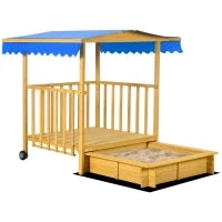 Sabbiera con Casa da Gioco e Tetto, 133 x 129 x 137.5 cm, Legno e Blu