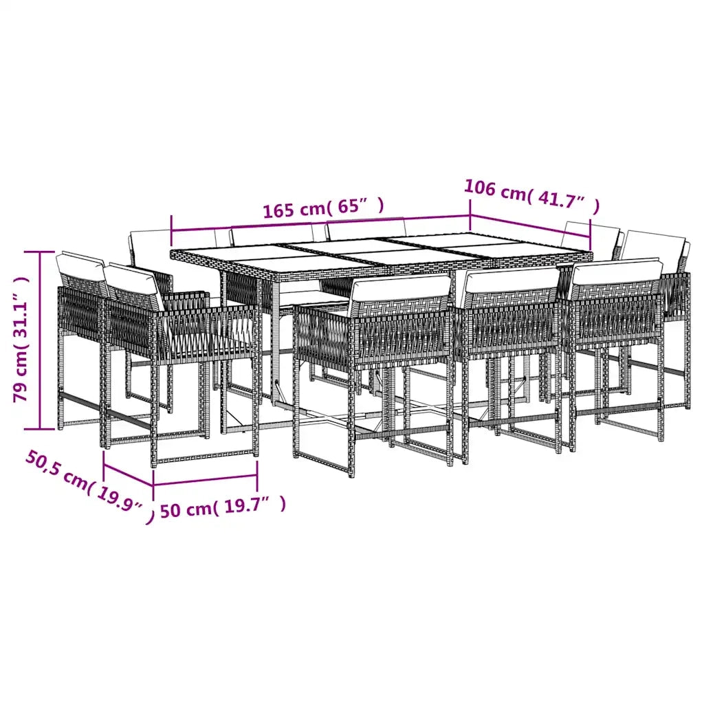 Set Pranzo da Giardino 11 pz con Cuscini Beige Misto Polyrattan 3211572