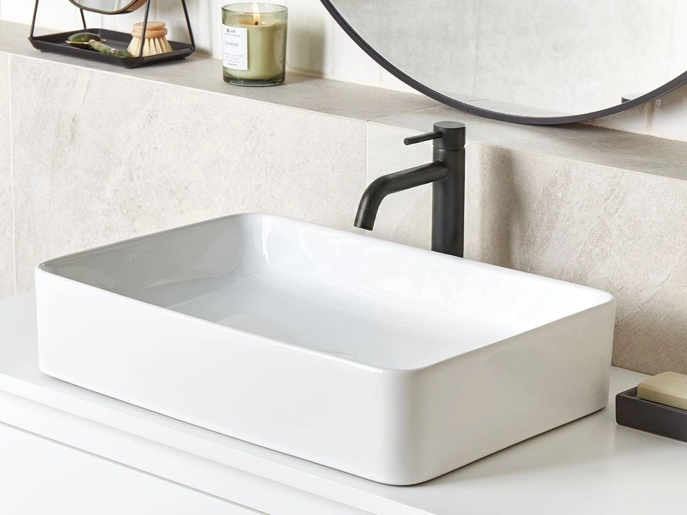 Lavabo bagno da appoggio in ceramica con finitura lucida bianca 510 x 340 mm Lavello da bagno rettangolare
