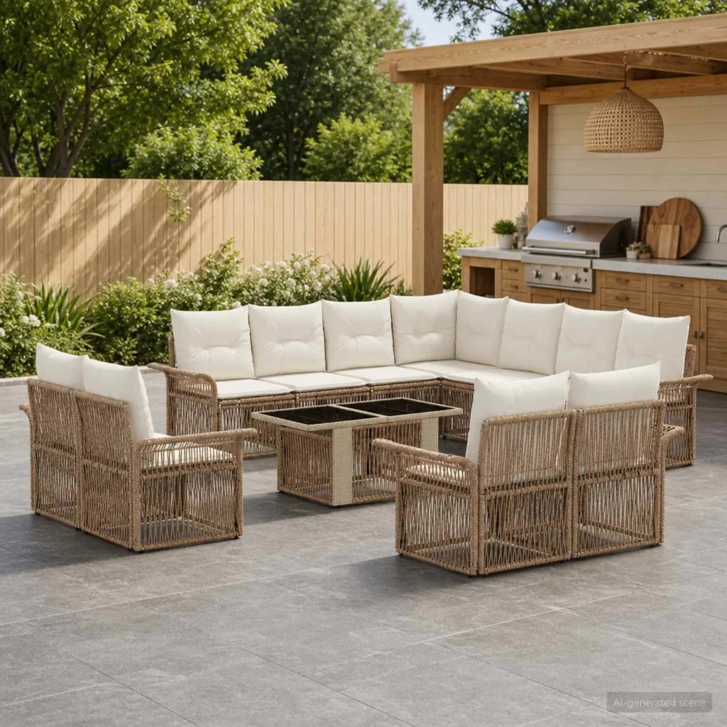 Set Divano da Giardino 12 pz Beige e Bianco Crema polyrattan 3436719