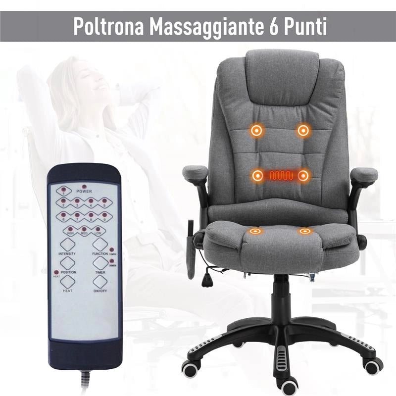 POLTRONA RELAX PER UFFICIO E CASA CON SETTE PUNTI DI MASSAGGIO GRIGIA