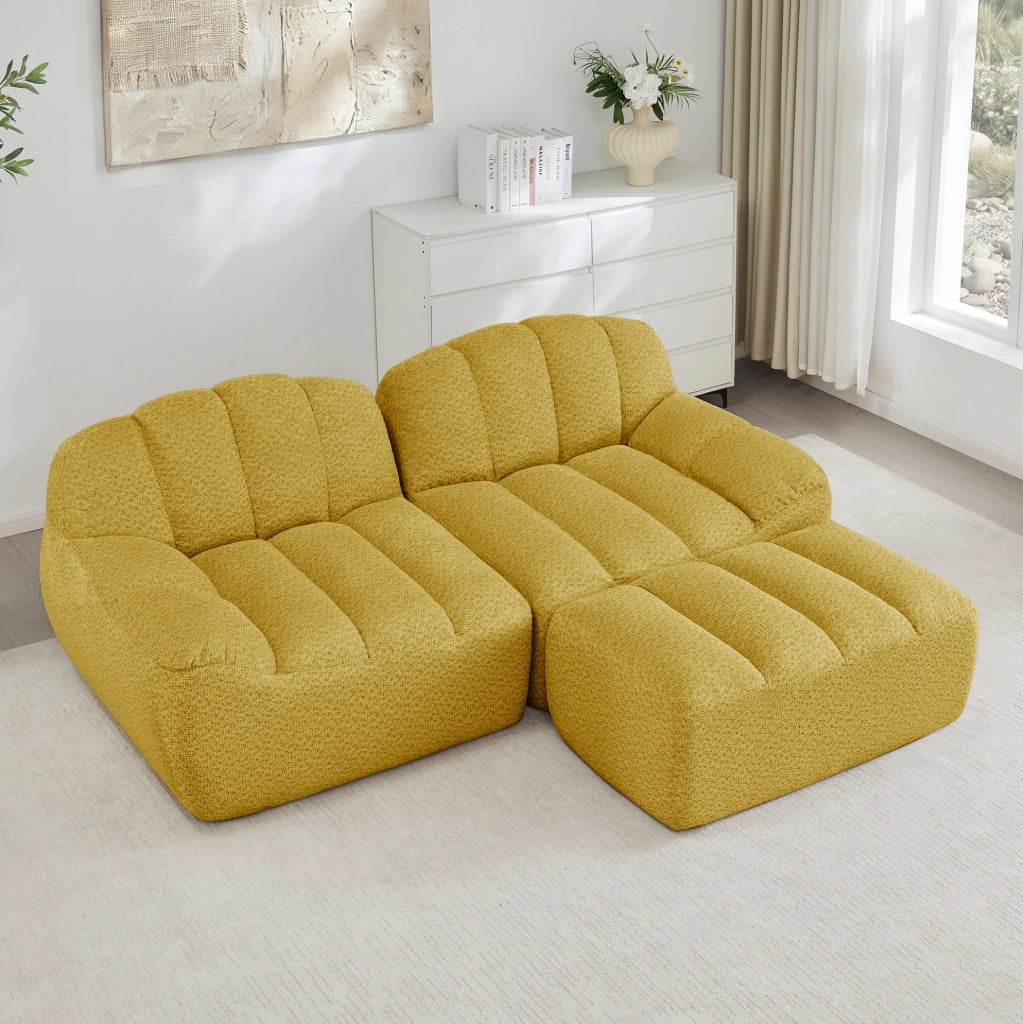 Divano modulare angolare 2 posti con ottomana in fleece granulare; giallo