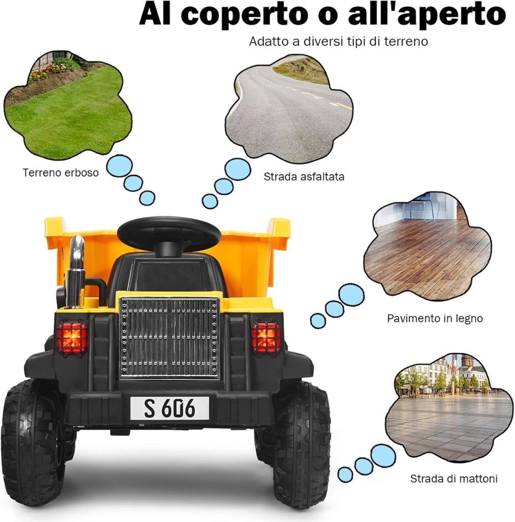 Escavatore Elettrico Trattore Cavalcabile per Bambini, Veicolo Elettrico con Telecomando, Velocità 5km/h, +3 Anni