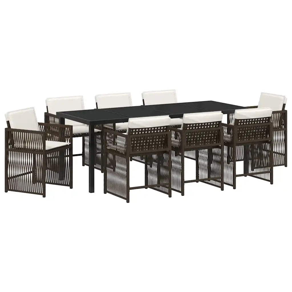 Set da Pranzo per Giardino 9 pcs Marrone polyrattan 3380784