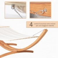 Amaca con Supporto in Legno e Cotone, Amaca da Giardino per altri Spazi Esterni, 392x120x102cm, Bianca