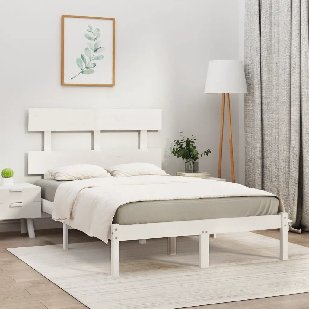 Letto matrimoniale | Letto per adulti | Giroletto Bianco in Legno Massello 160x200 cm