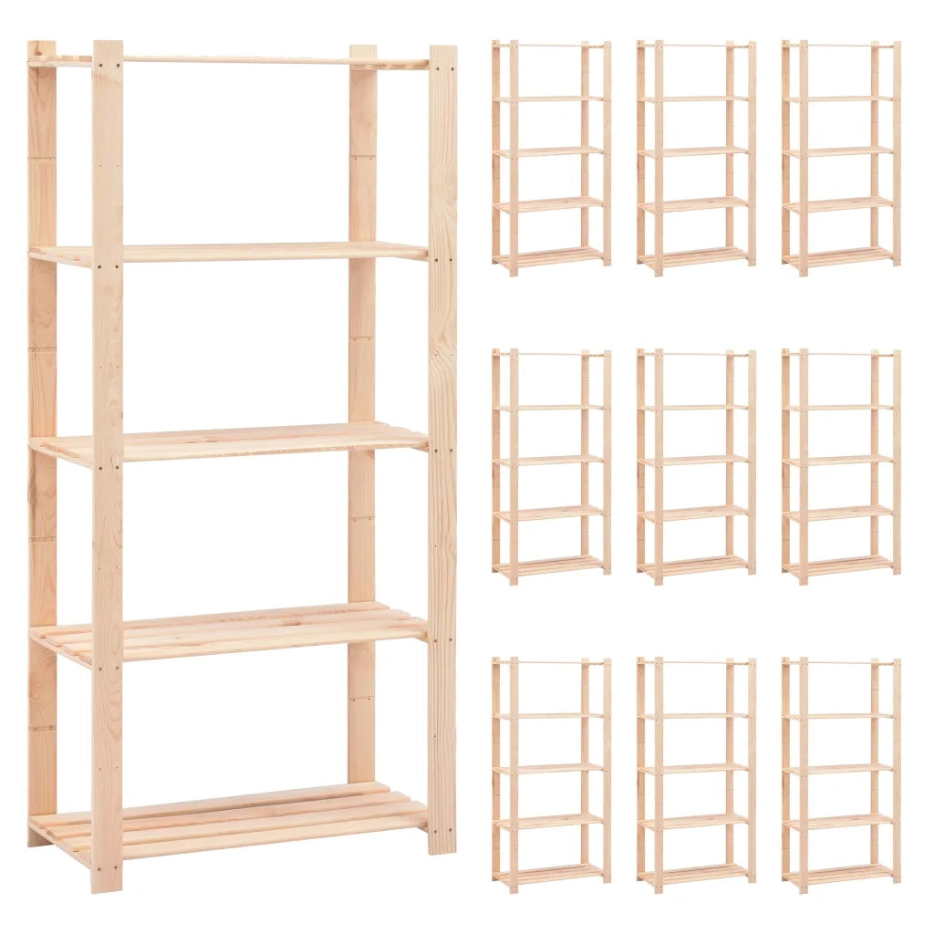Scaffali a 5 Livelli 10 pz 80x38x170 cm in Massello Pino 250kg cod mxl 53433