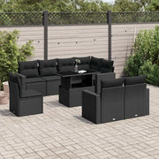 Set Divani da Giardino 9 pz con Cuscini Nero in Polyrattan 3267405