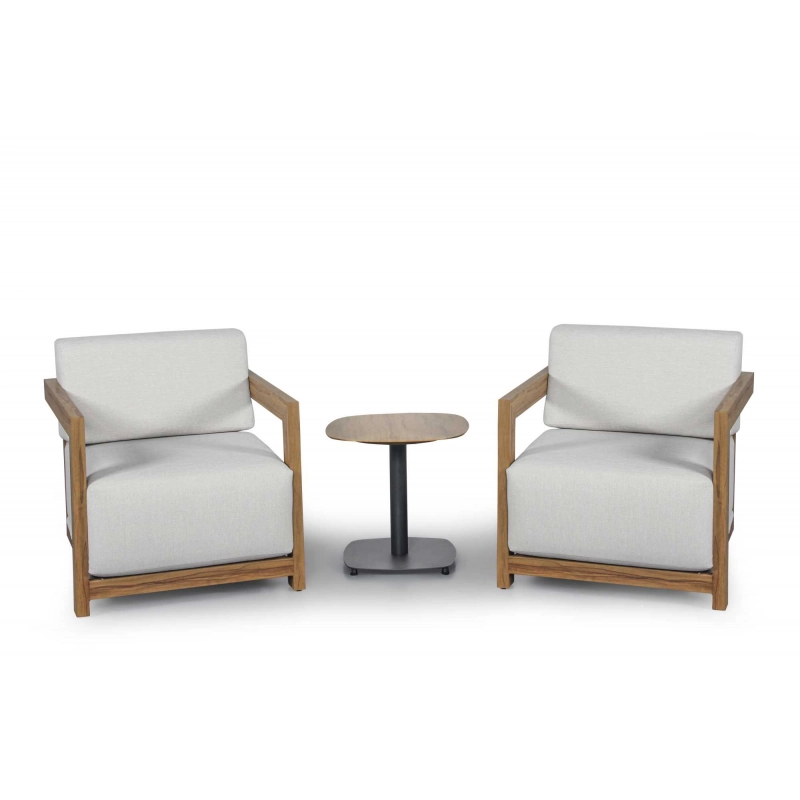 Salotto alluminio Frederik effetto legno con cuscini bianco 3 pezzi