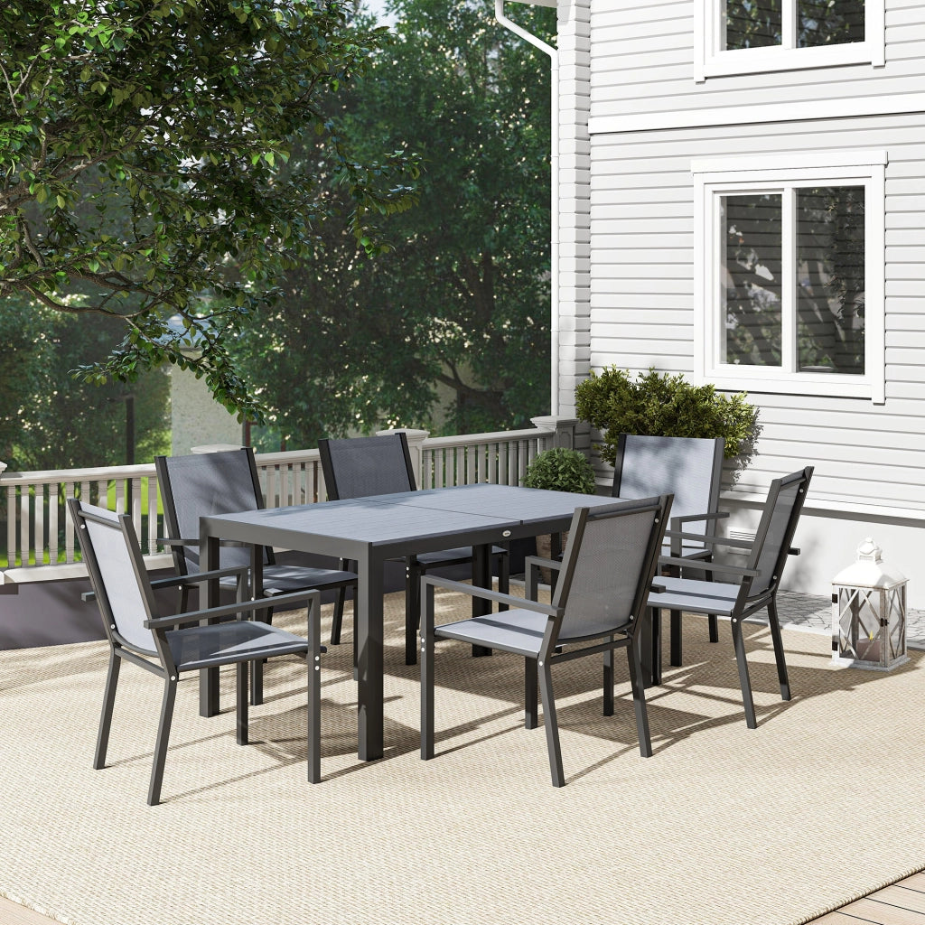 Set da Giardino 6 Posti con Sedie Impilabili e Tavolo ¨C Zephmum ¨C Grigio Chiaro