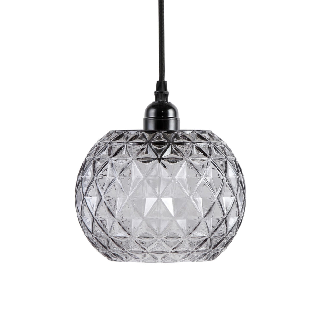 Lampada a sospensione Mia in vetro fume' e texture diamantata