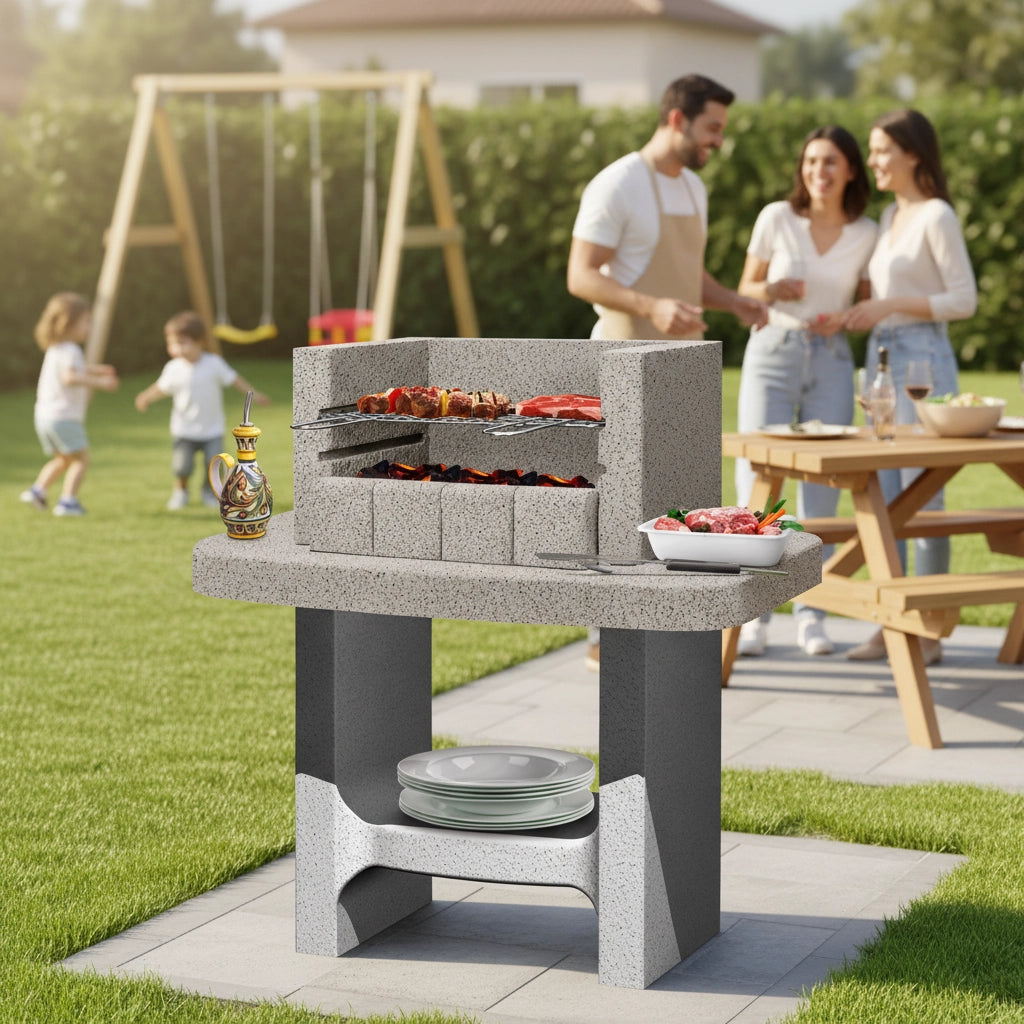 Barbecue siena-lm 78 x 55 x 94,1 cm in calcestruzzo con griglia regolabile