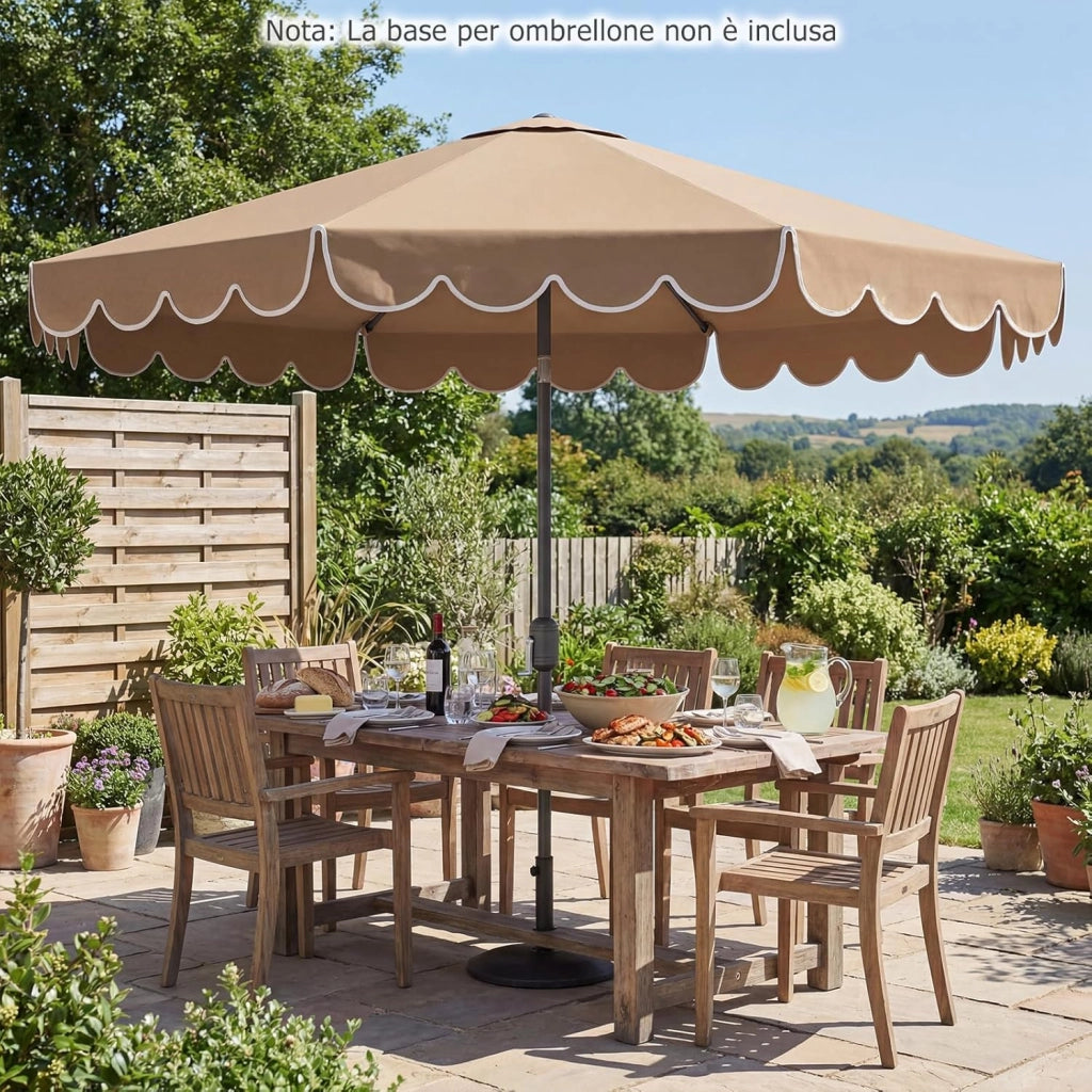 Ombrellone da Giardino 300 cm, con Inclinazione Regolabile, Anti-UV, Manovella, 8 Stecche, Top Ventilato, per Giardino Piscina Patio (Marrone)