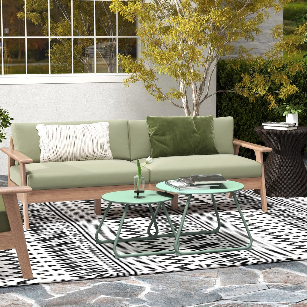 Tavolino da giardino rotondo impilabile ¨C zephmum ¨C verde, metallo, 2 pezzi