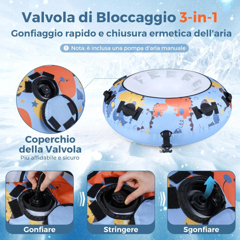 Slittino da Neve Gonfiabile con Copertura Premium in Poliestere Oxford, Slitta Gonfiabile con Materiale Resistente al Freddo, Maniglie Robuste e Pompa Manuale per Bambini e Adulti
