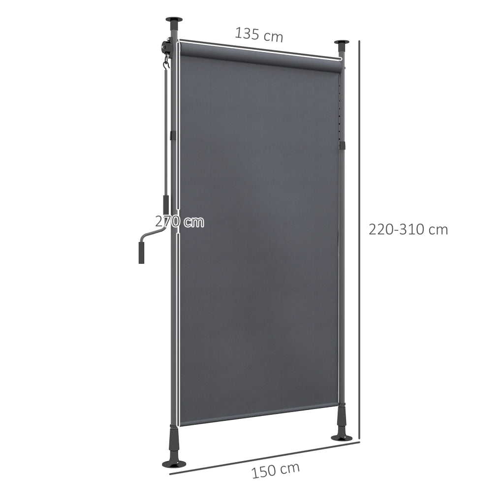 Tenda da sole verticale autoportante 150 x 220-310 cm con manovella, struttura in alluminio, grigio scuro
