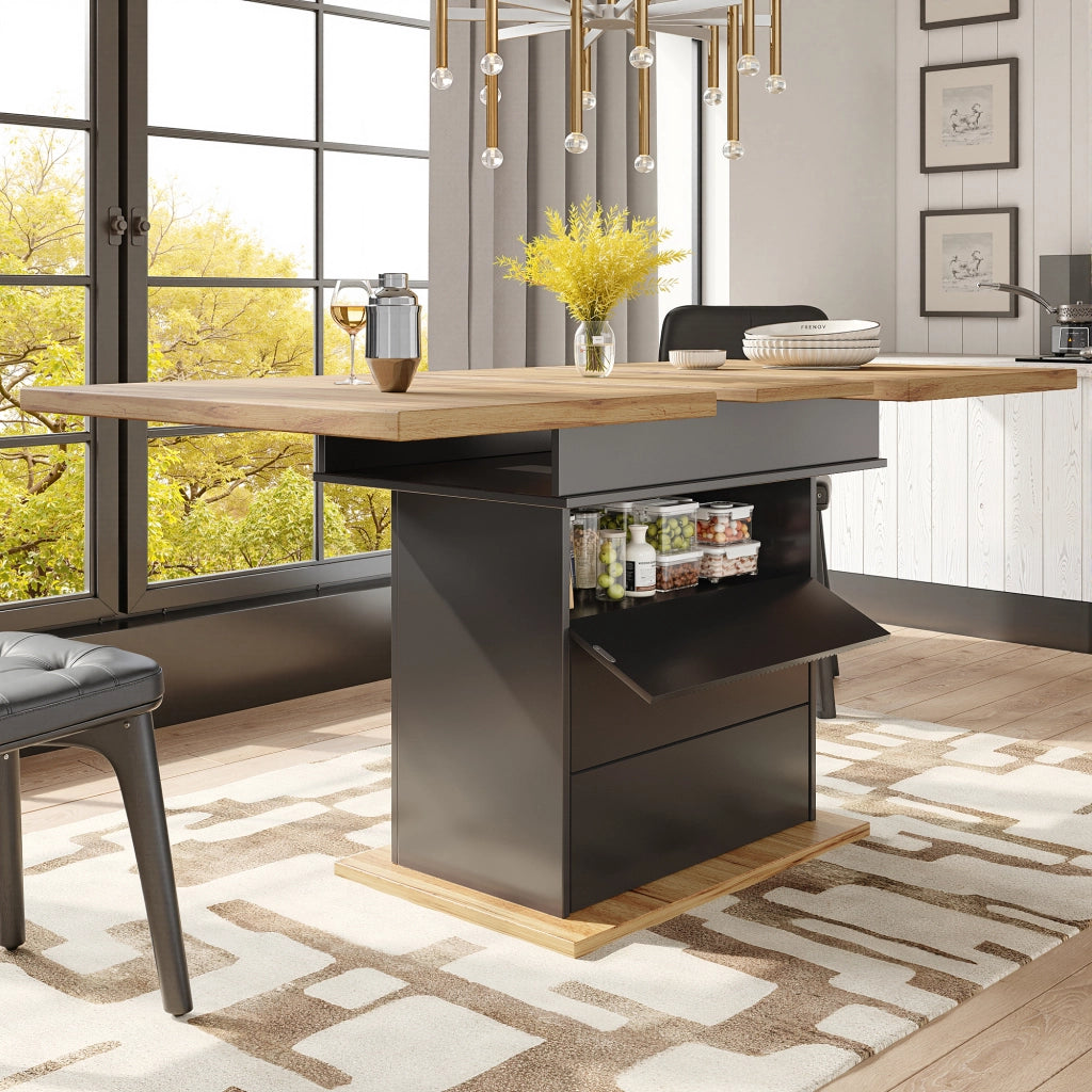 Tavolo da pranzo allungabile con vano contenitore e chiusura ammortizzata magnetica per cucina nero naturale 110 × 80 × 75 cm