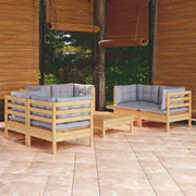 Set Divani da Giardino 7 pz con Cuscini Grigi Massello di Pino 3096249