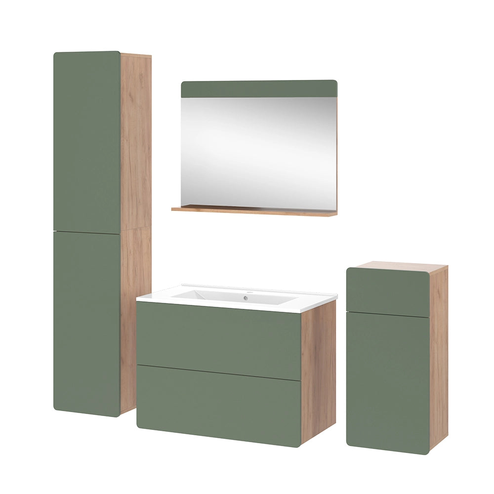 Vicco Set di mobili da bagno Goldkraft rovere/verde 5 pezzi con unità alta e midi