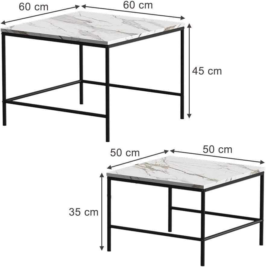 Tavolino da divano Ramio, Bianco/nero, 60 x 60 cm 2 parti, per un utilizzo flessibile come superficie d’appoggio o tavolini laterali