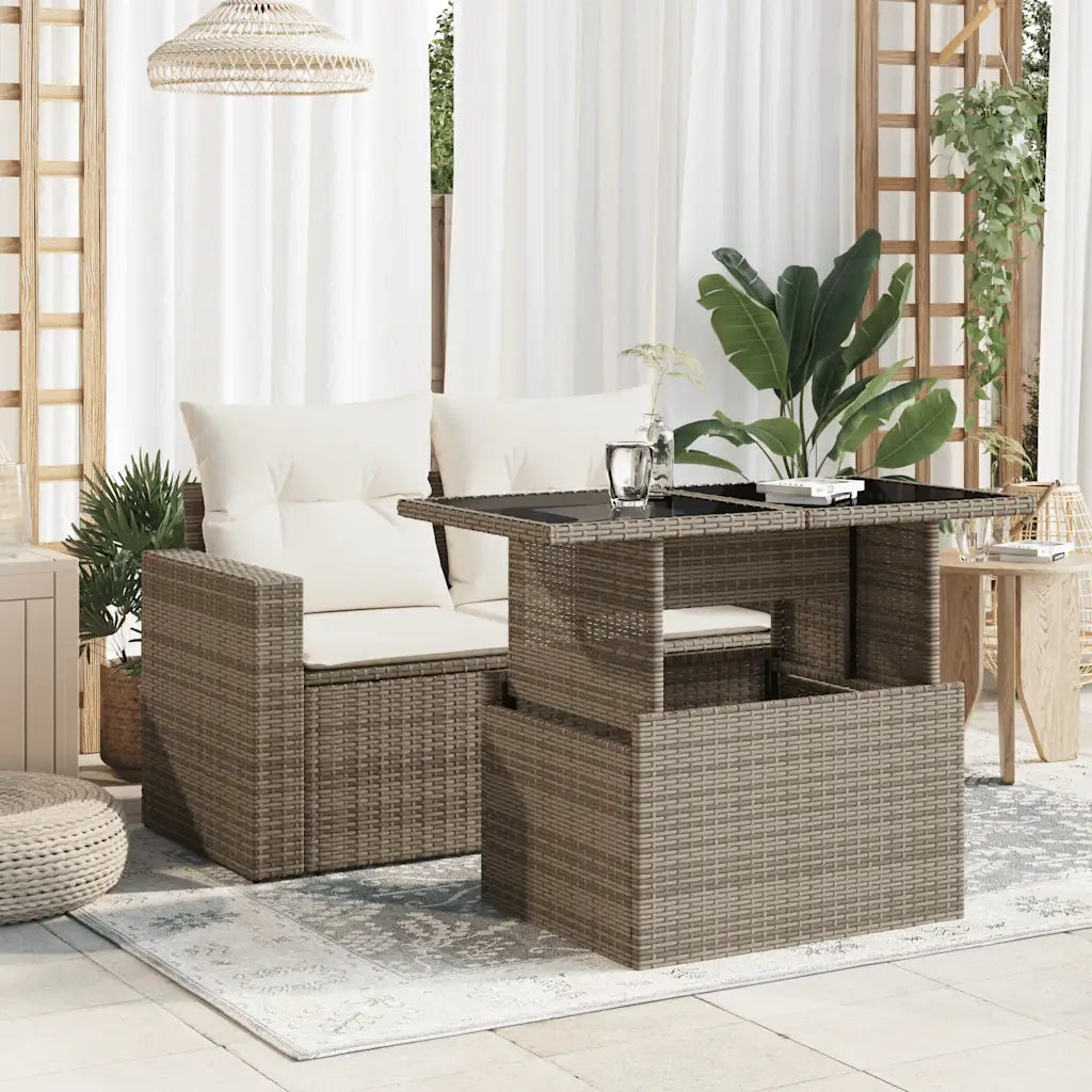 Tavolo da Giardino | Tavolino da esterno Piano in Vetro Grigio 100x55x73cm Polyrattan
