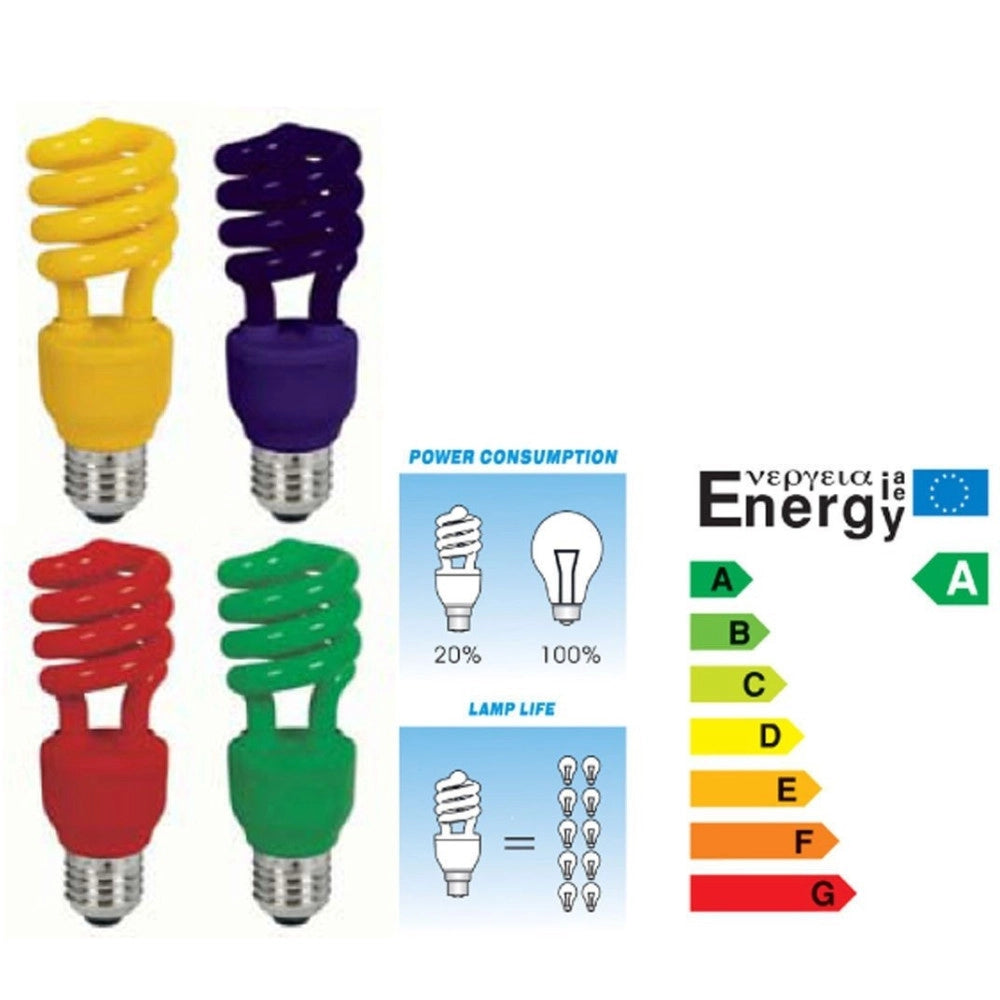 Trade Shop - Lampadina Risparmio Energetico Colorata 13w Blu Rossa Gialla Verde Antizanzare - -blu      E27-