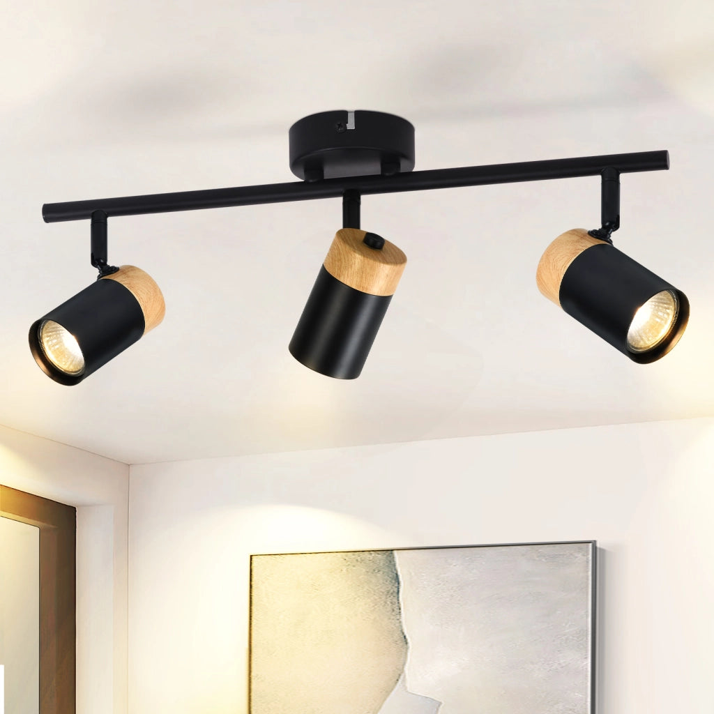 ZMH Lampada da soffitto 3 faretti LED nero girevole 330° senza lampadina