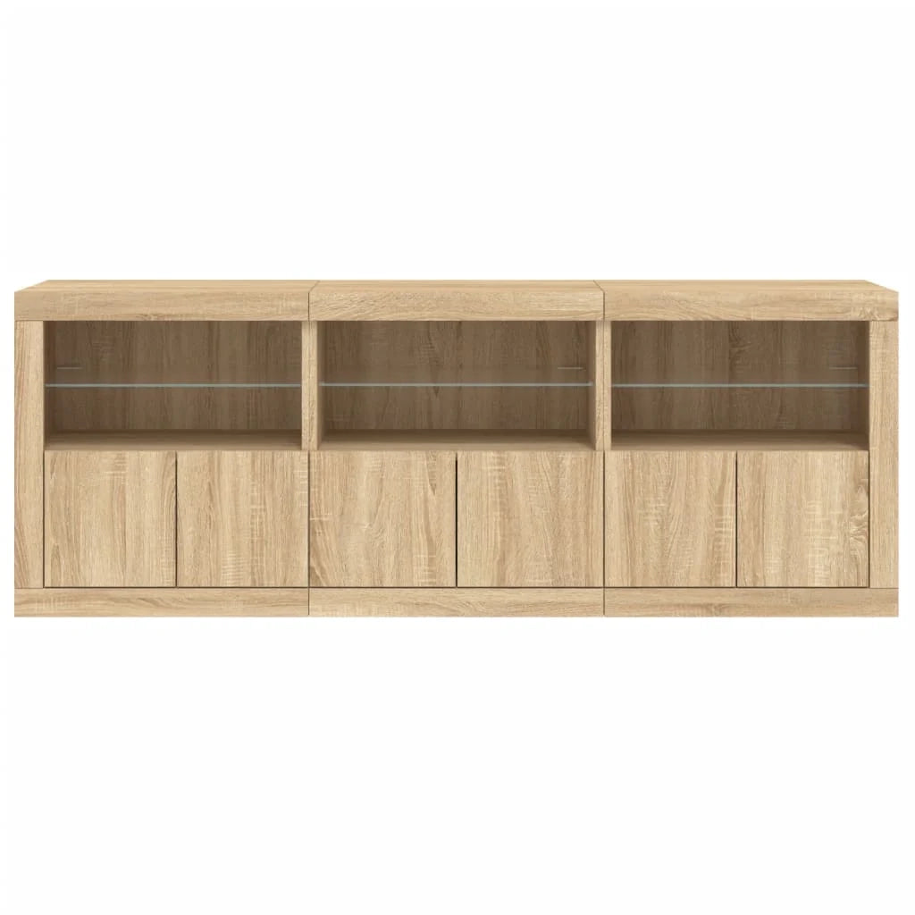 Buffet credenza cassettiera armadio mobile contenitore organizer per cucina soggiorno salotto con luci LED rovere Sonoma 181,5 x 37 x 67 cm marrone 02_0029949