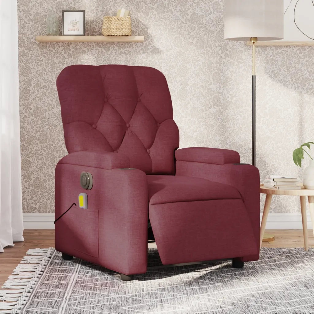 Divano Sedia-Poltrona Massaggiante Reclinabile Elettrica Rosso Vino Tessuto 900169