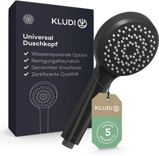 Douchekop universale X1, opzione per risparmio d'acqua, douchekop con 1 tipo di getto, douchekop rotondo Ø 10,7 cm, facile da pulire con funzione anticalcare in nero lucido