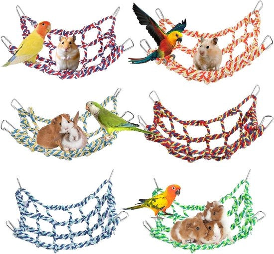 Set di 6 cordicci per gabbie, accessori per gabbie, cordicci per volatili, giocattoli per animali domestici, materassi appesi, passerella di cotone per topi, scala per piccoli animali per giocare (32,7 x 24,9 cm)