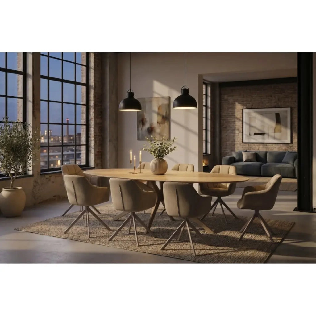 Tavolo da pranzo AVELIS ovale 220 cm in ceramica beige e metallo marrone stile contemporaneo