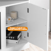 Mobile TV Bianco e Legno Camino Elettrico Effetto Fiamma 3D Telecomando Luci RGB