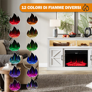 Mobile Bianco con Camino Elettrico 3D Luci RGB e Telecomando 900/1800W Moderno