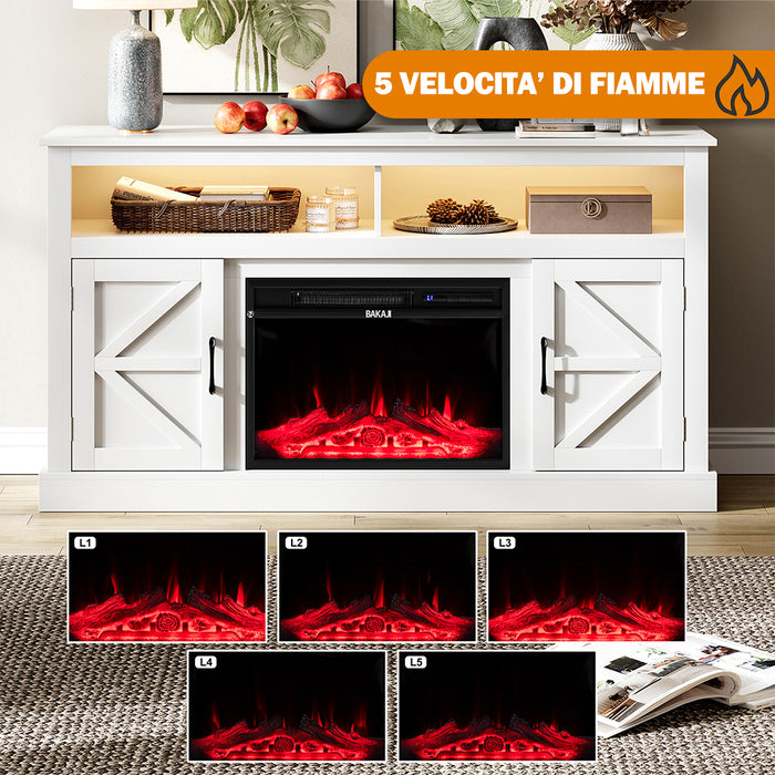 Mobile Bianco con Camino Elettrico 3D Luci RGB e Telecomando 900/1800W Moderno