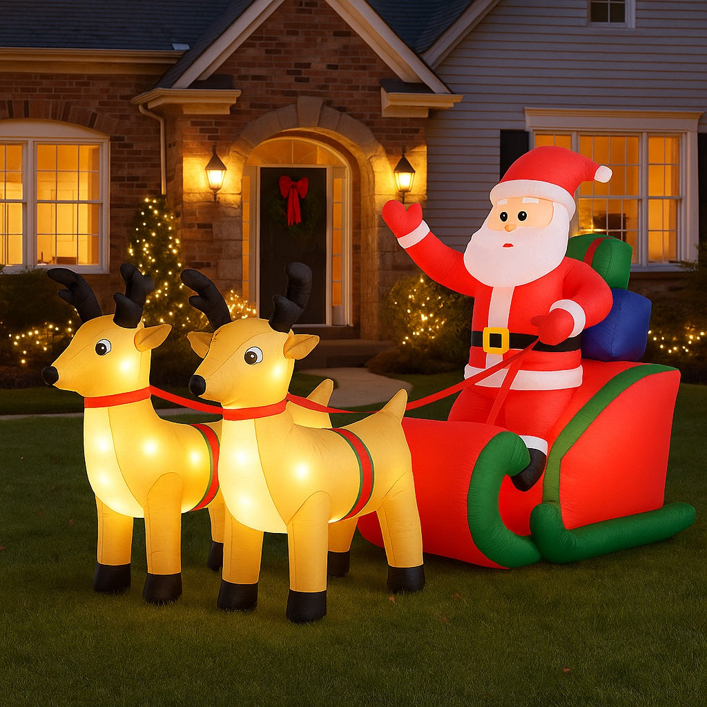 Gonfiabile Natalizio Babbo Natale con Slitta 240cm 6 LED Decorazione Esterno Giardino