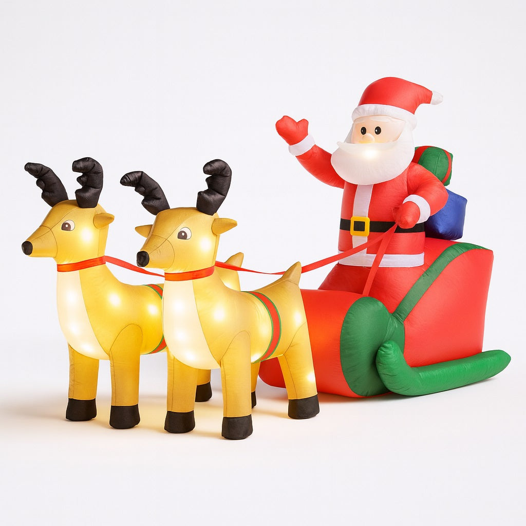 Gonfiabile Natalizio Babbo Natale con Slitta 240cm 6 LED Decorazione Esterno Giardino