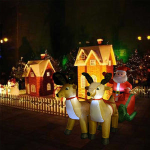 GONFIABILE BABBO NATALE SU SLITTA CON RENNE LUCI A LED 240X137CM AUTOGONFIABILE