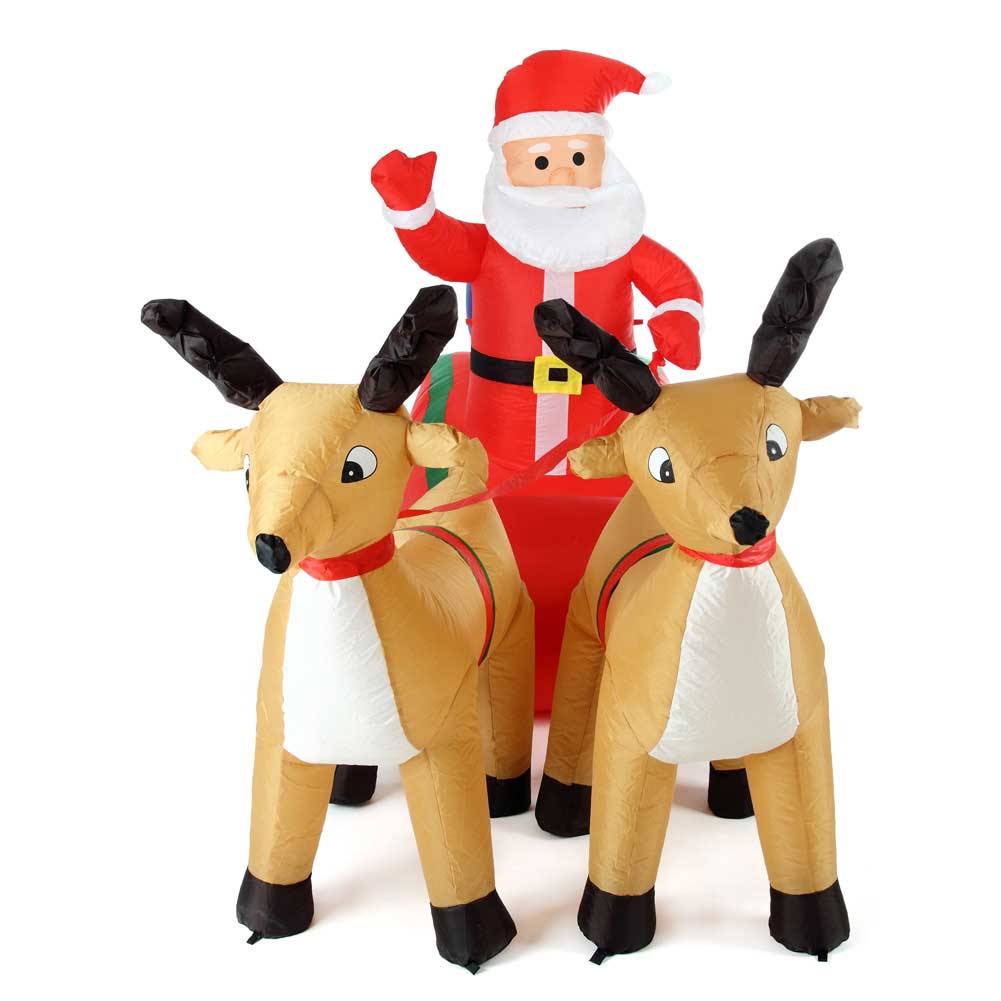 GONFIABILE BABBO NATALE SU SLITTA CON RENNE LUCI A LED 240X137CM AUTOGONFIABILE