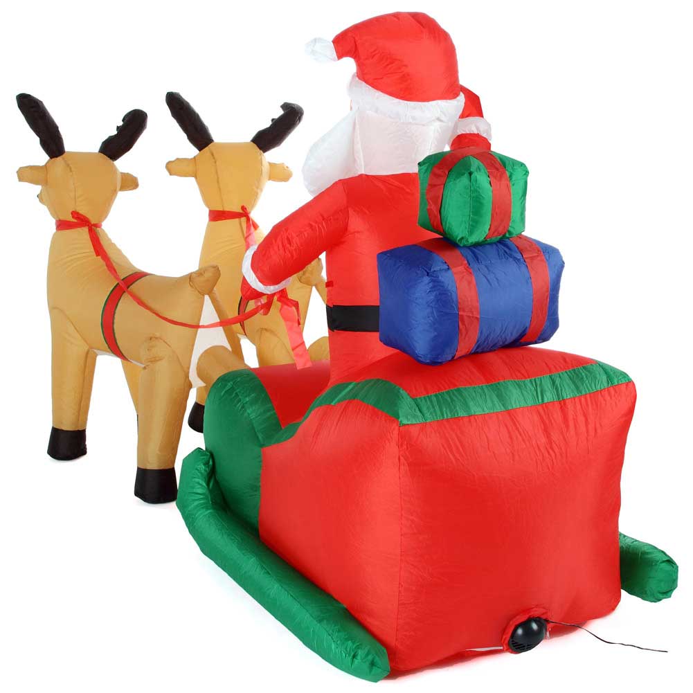 GONFIABILE BABBO NATALE SU SLITTA CON RENNE LUCI A LED 240X137CM AUTOGONFIABILE