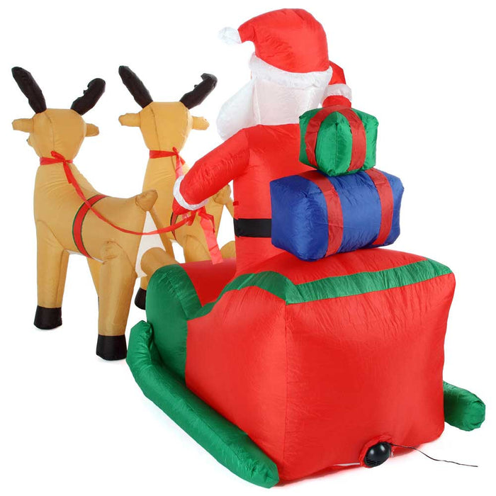 GONFIABILE BABBO NATALE SU SLITTA CON RENNE LUCI A LED 240X137CM AUTOGONFIABILE