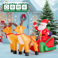 GONFIABILE BABBO NATALE SU SLITTA CON RENNE LUCI A LED 240X137CM AUTOGONFIABILE