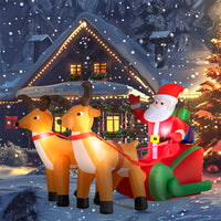 GONFIABILE BABBO NATALE SU SLITTA CON RENNE LUCI A LED 240X137CM AUTOGONFIABILE