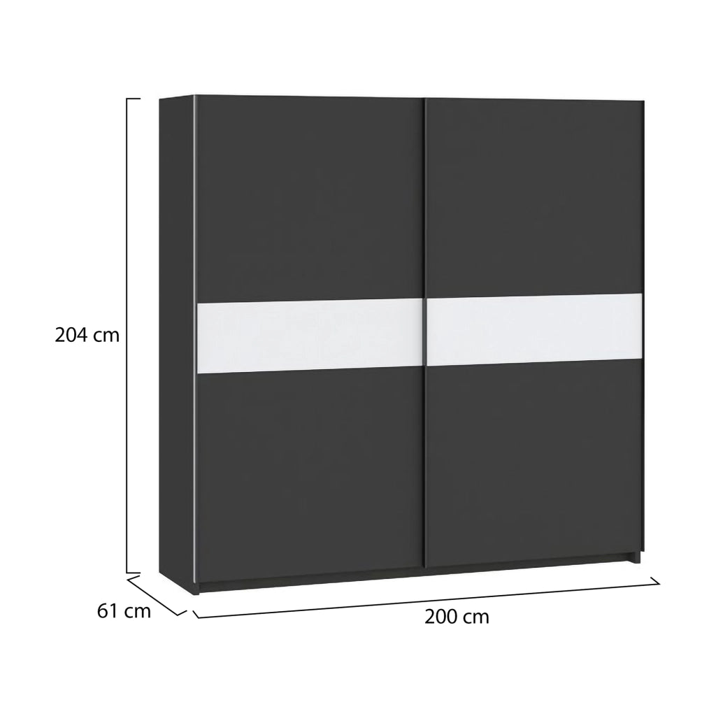 Armadio Camera da Letto Nalika, Guardaroba 2 Ante 2 Ripiani, 200x204h cm Nero Antracite