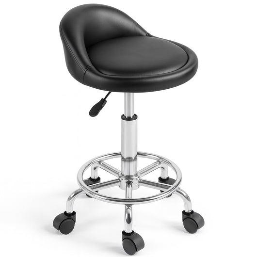Sgabello Lavoro 5 Ruote Girevole in Acciaio Seduta Morbida Altezza Regolabile Nero