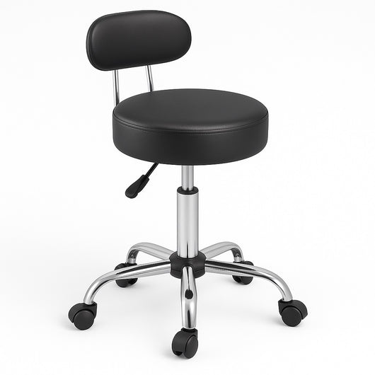Sgabello Lavoro 5Ruote Girevole in Acciaio Schienale Alto Altezza Regolabile Nero